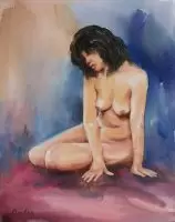 Nude (Susie), watercolor on canvas